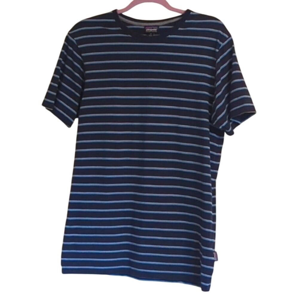 Patagonia Navy Striped Short Sleeve Soft Tee Organic Cotton Men's Size M